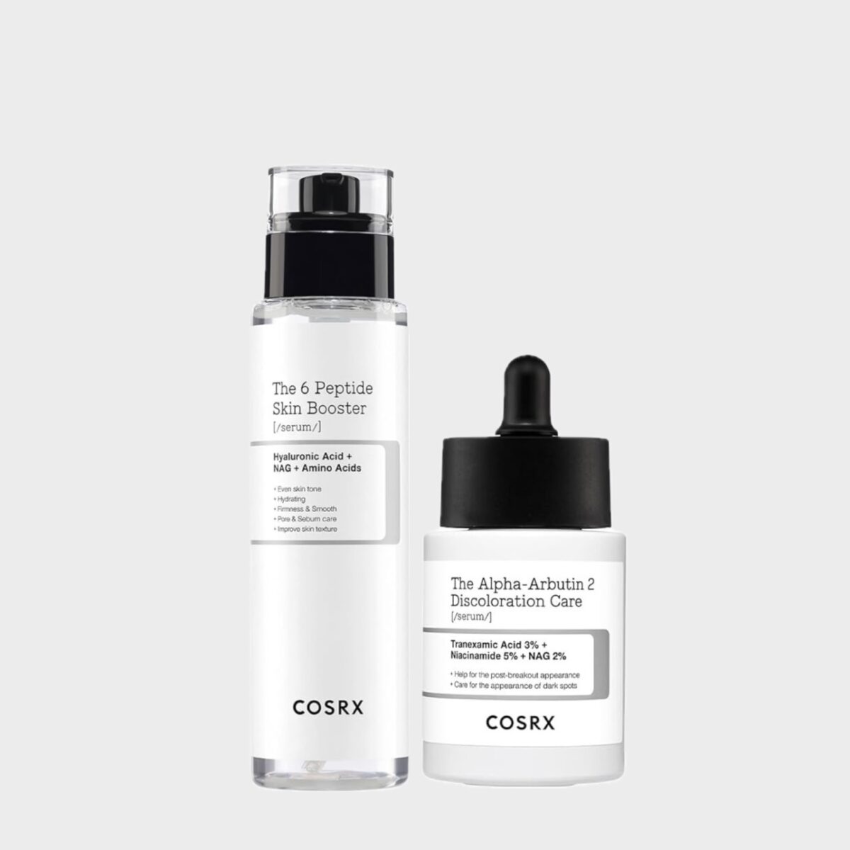 پک ضدجوش و لک کوزارکس COSRX 6X Peptide Collagen Booster Toner Serum + 2% Alpha Arbutin Discoloration Care Serum