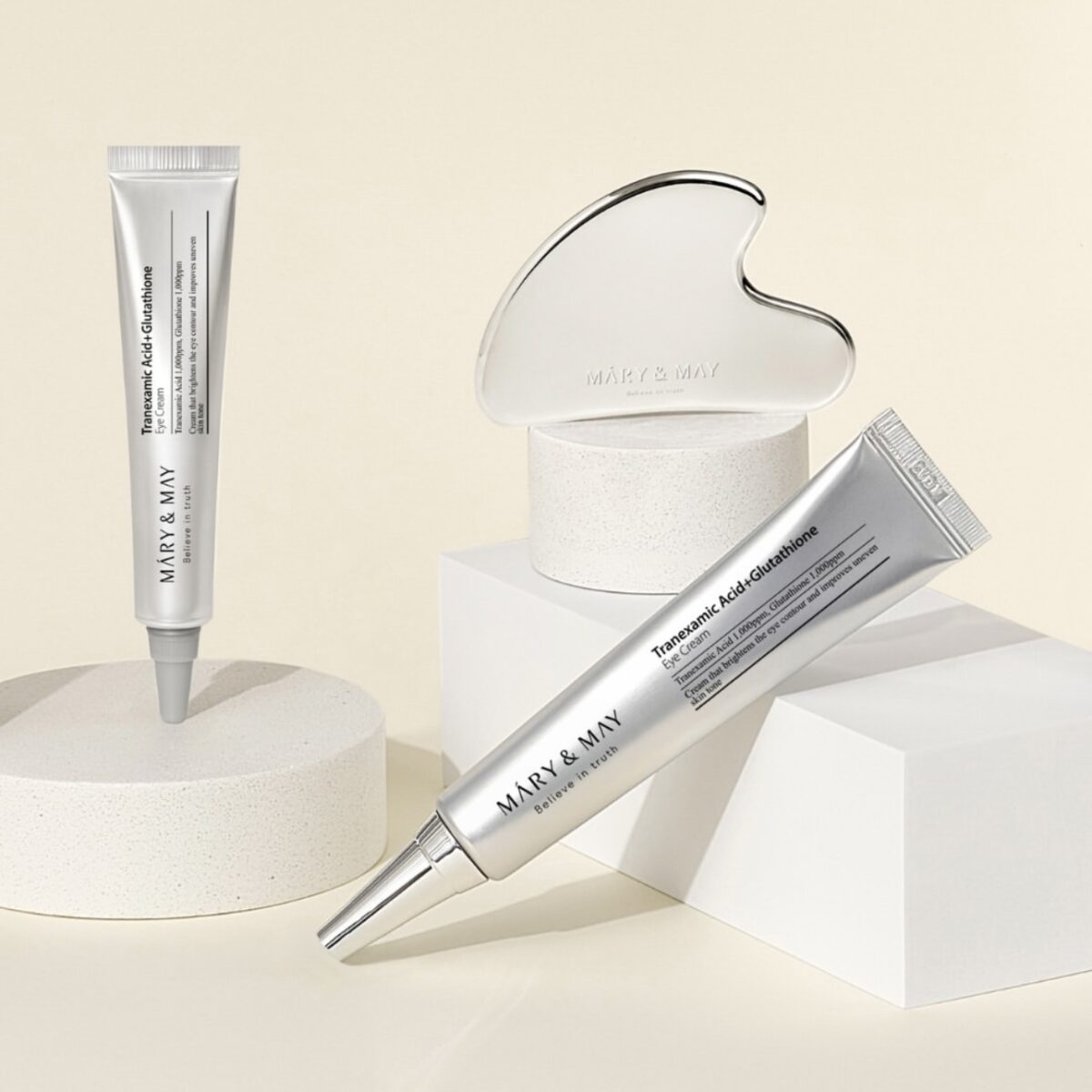 پک دور چشم گلوتاتیون و گواشا مری اند می-mary&may tranexamic acid+glutathione eye cream kit