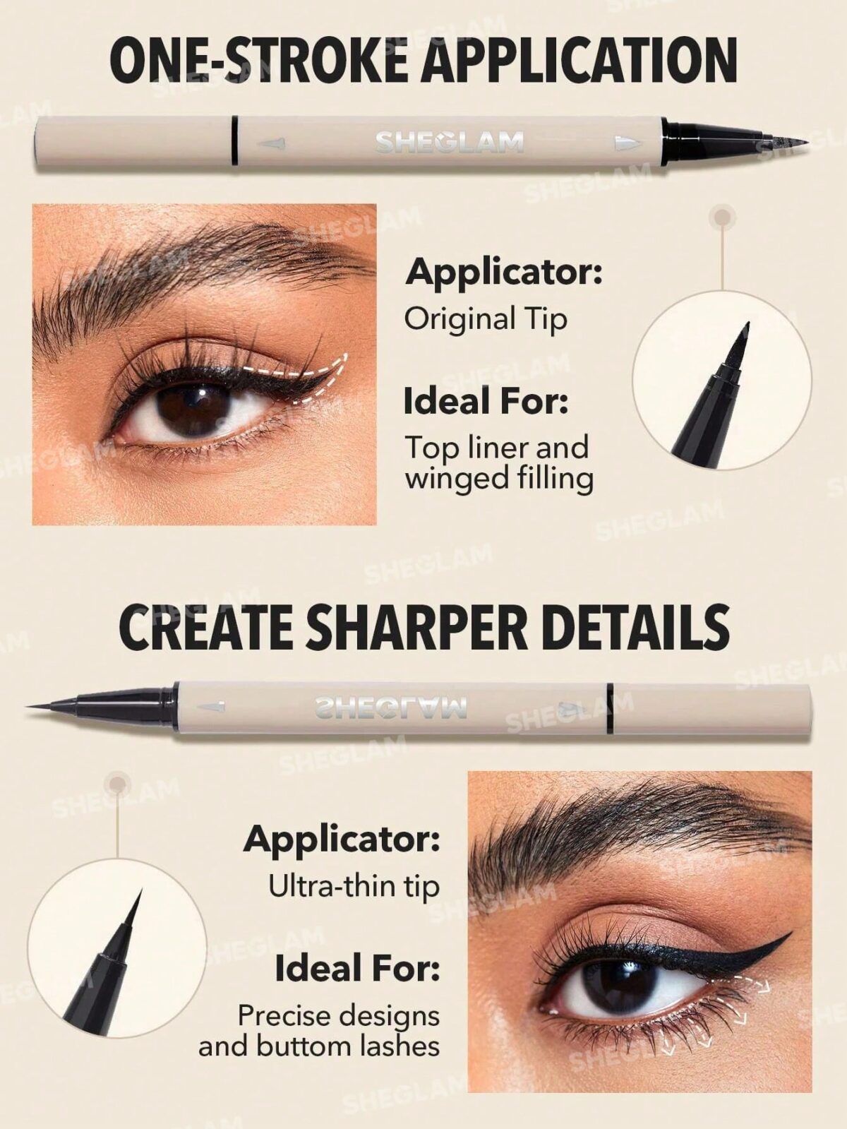 خط چشم 2 سر باریک و پهن مشکی شیگلم sheglam Multi-Tasker Line & Detail Eyeliner - Image 4