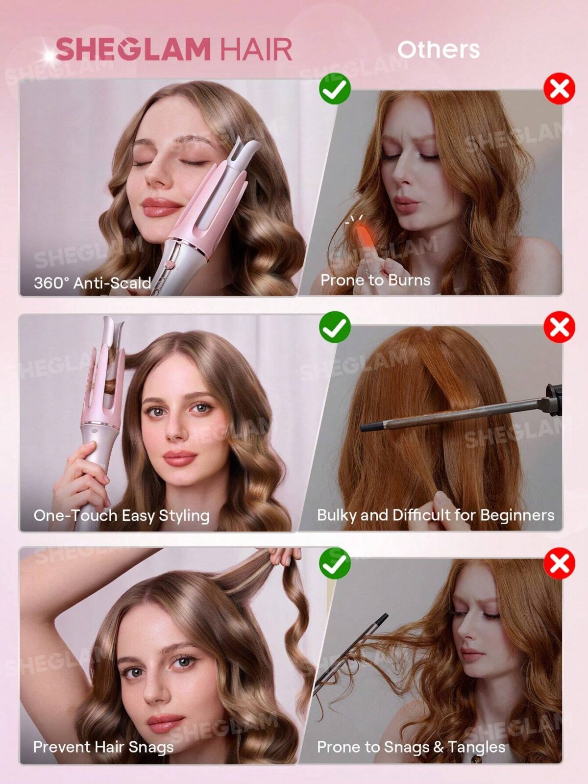 دستگاه کرلی صورتی شیگلم SHEGLAM Cupid's Charm One Touch Instant Curler - تصویر 8