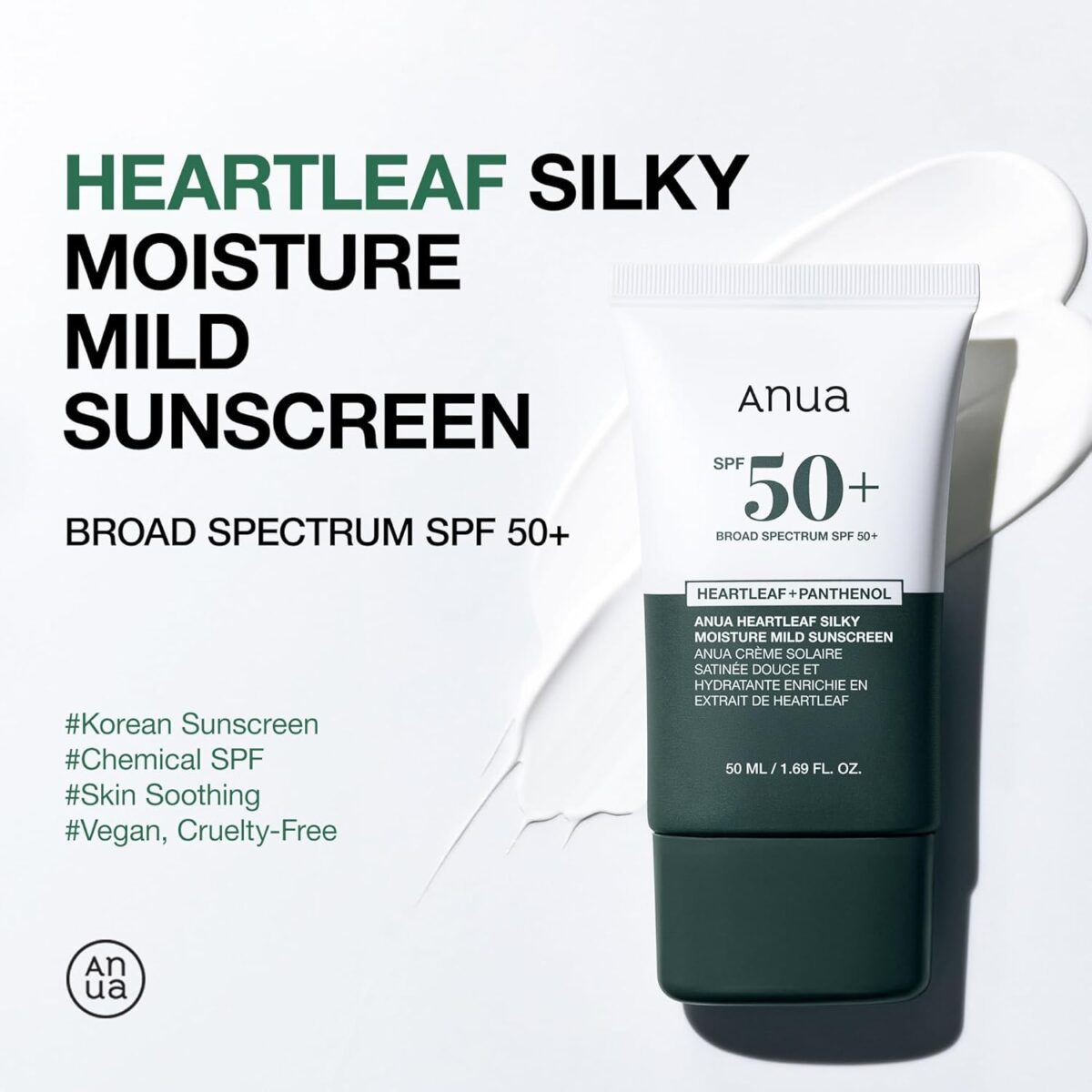 ضداقتاب مرطوب کننده و تسکین دهنده آنوا Anua Heartleaf Silky Moisture Mild Sunscreen - Image 2