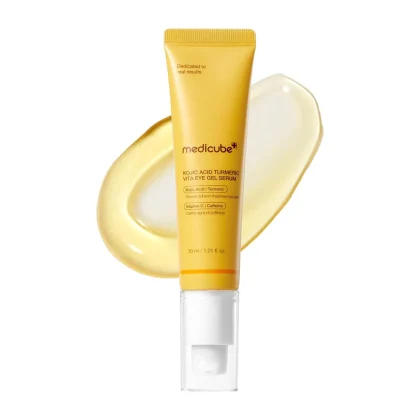 سرم دورچشم ژلی کوجیک اسید و زردچوبه مدی کیوب روشن کننده و ضد پف MEDICUBE Kojic acid & Turmeric vita GEL EYE SERUM