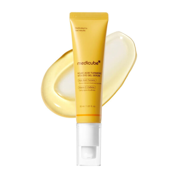 سرم دورچشم ژلی کوجیک اسید و زردچوبه مدی کیوب روشن کننده و ضد پف MEDICUBE Kojic acid & Turmeric vita GEL EYE SERUM