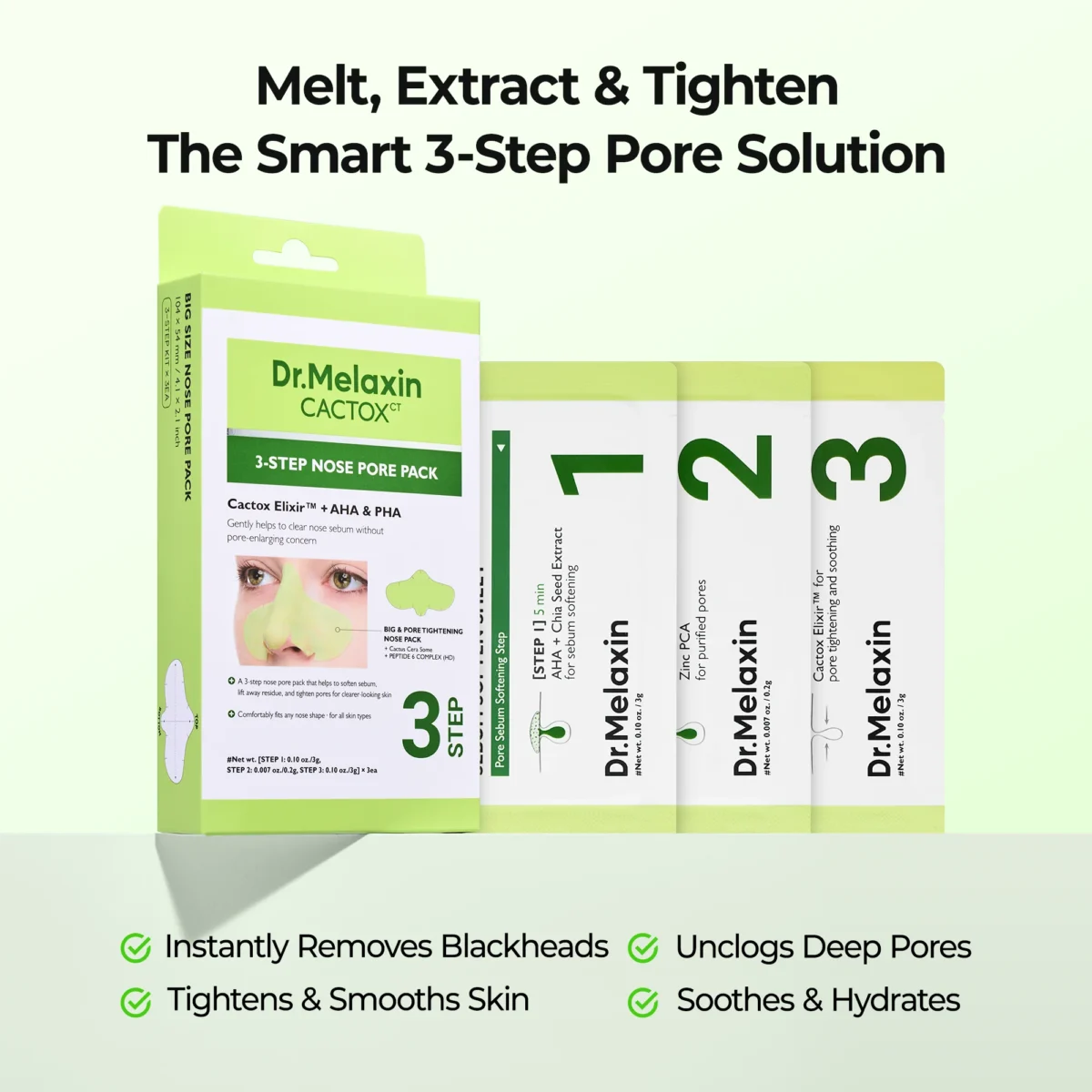 پک ماسک بینی 3 مرحله کاکتوس دکتر ملاکسین DR.MELAXIN CACTOX 3-Step Nose Mask Pack - Image 2