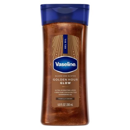 روغن بدن ژلی شاین کره کاکائو وازلین آبرسان قوی Vaseline Glazed and Glisten Golden Hour Body Gel Oil