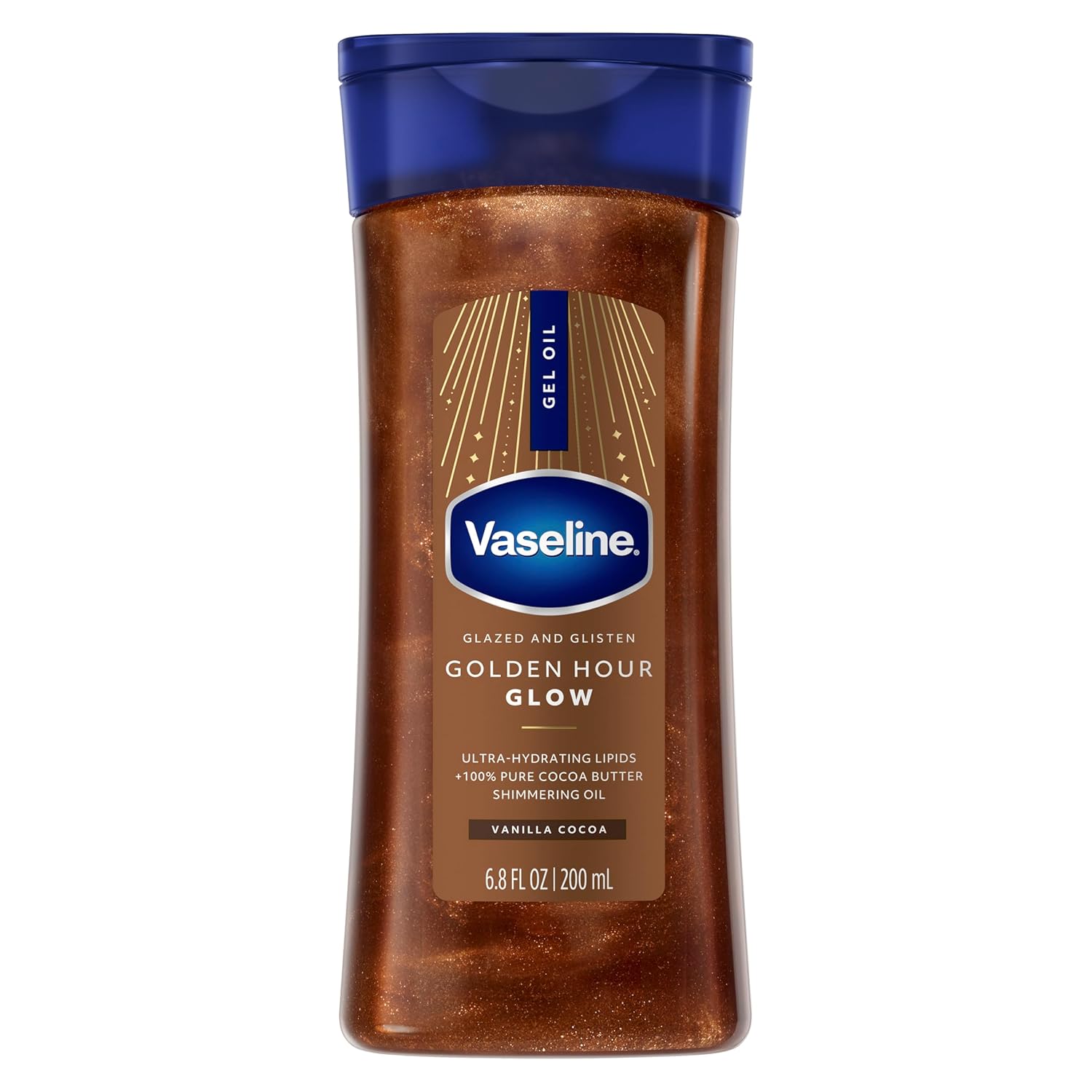 روغن بدن ژلی شاین کره کاکائو وازلین آبرسان قوی Vaseline Glazed and Glisten Golden Hour Body Gel Oil