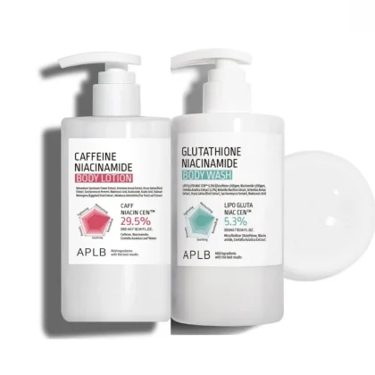 پک شوینده و لوسیون روشن کننده و درمان پوست مرغی APLB GLUTA NIACIN CAFFENIE SET