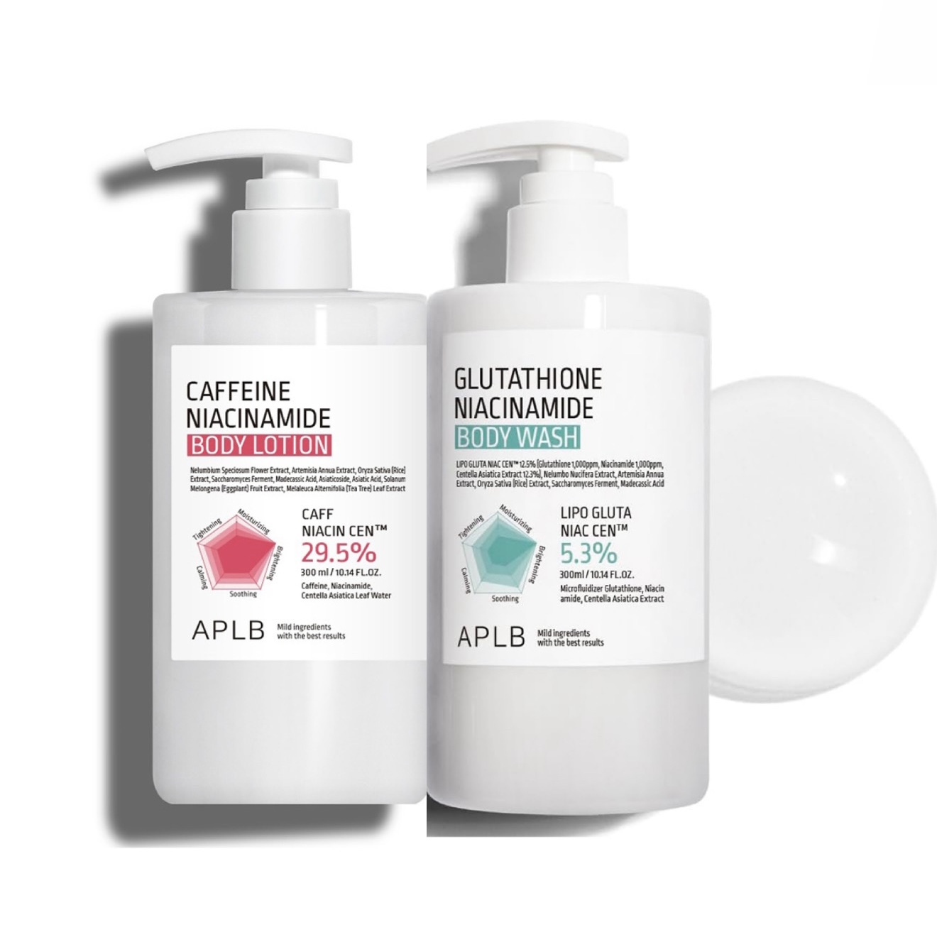 پک شوینده و لوسیون روشن کننده و درمان پوست مرغی APLB GLUTA NIACIN CAFFENIE SET