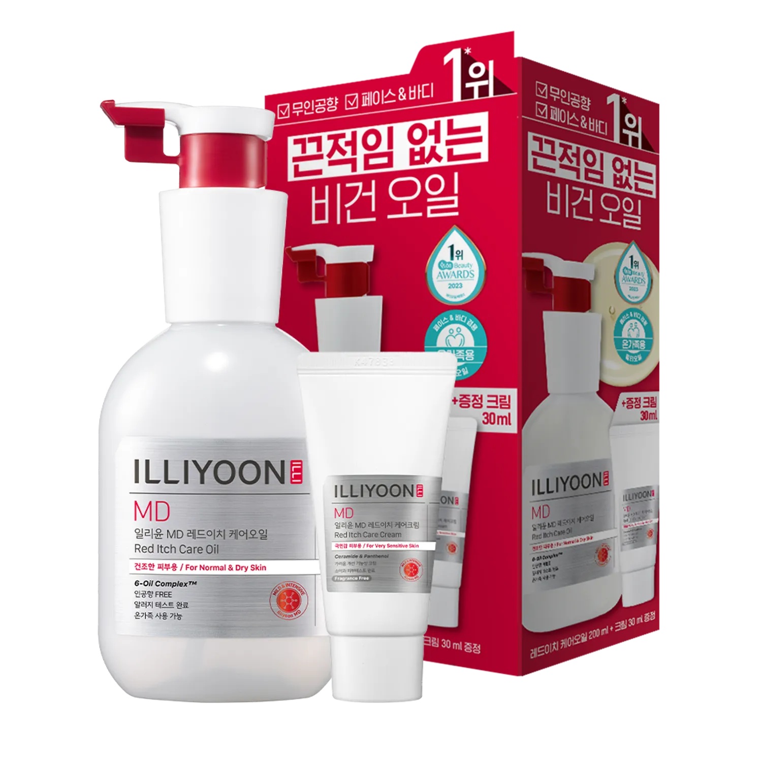 روغن بدن ضدخارش و تسکین دهنده ایلیون ILLIYOON MD Red Itch Care Oil 200ml Set + Cream 30ml
