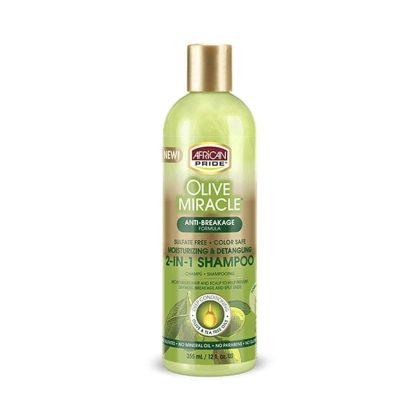 شامپو و نرم‌کننده ۲در۱ آفریکن پراید روغن زیتون آبرسان و ضدشکنندگی African Pride Olive Miracle 2-in-1 Shampoo and Conditioner