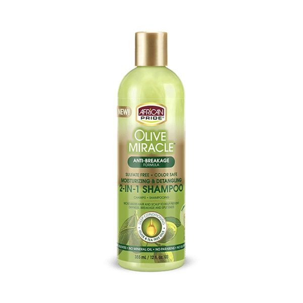 شامپو و نرم‌کننده ۲در۱ آفریکن پراید روغن زیتون آبرسان و ضدشکنندگی African Pride Olive Miracle 2-in-1 Shampoo and Conditioner