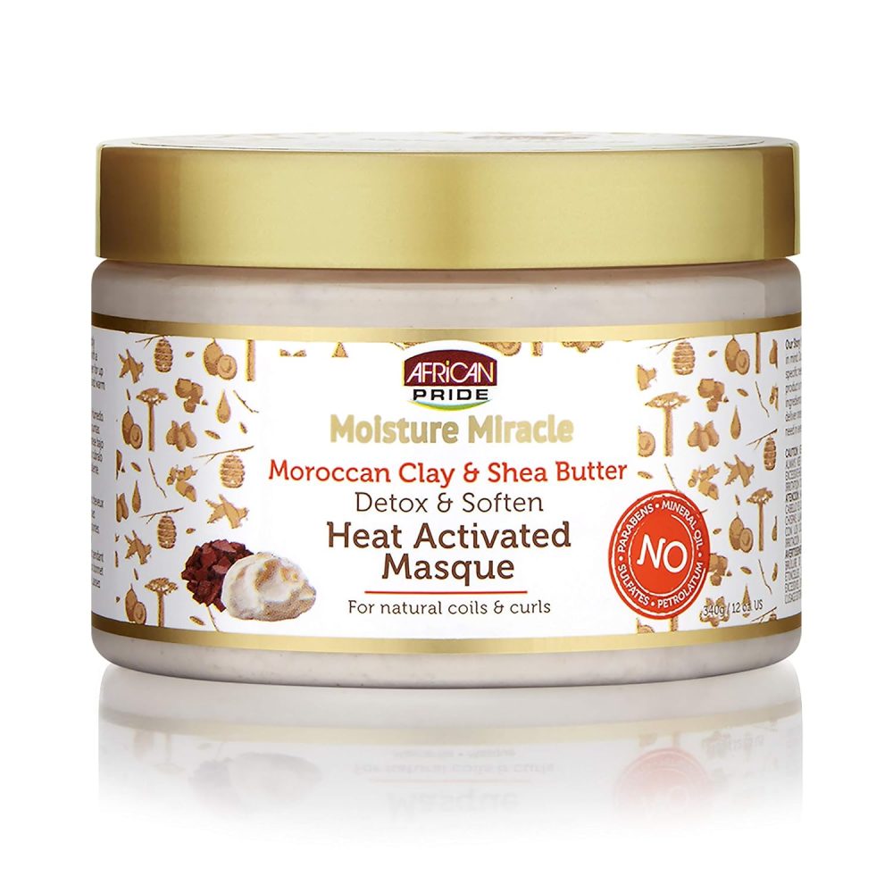 ماسک موی آفریکن پراید با خاک رس مراکشی و شی باتر African Pride Moisture Miracle Moroccan Clay & Shea Butter Heat Activated Masque ماسک موی آفریکن پراید با خاک رس مراکشی و شی باتر African Pride Moisture Miracle Moroccan Clay & Shea Butter Heat Activated Masque