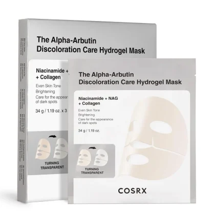 ماسک هیدروژلی آلفا آربوتین کوزارکس ضدلک، روشن‌کننده پوست COSRX The Alpha-Arbutin Discoloration Care Hydrogel Face Mask