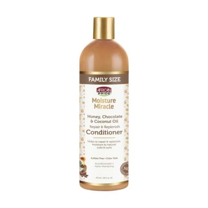 نرم‌کننده مغذی و آبرسان کرلی آفریکن پراید با عسل کاکائو و روغن نارگیل African Pride Moisture Miracle Honey, Chocolate & Coconut Oil Conditioner