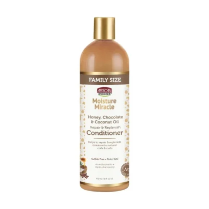 نرم‌کننده مغذی و آبرسان کرلی آفریکن پراید با عسل کاکائو و روغن نارگیل African Pride Moisture Miracle Honey, Chocolate & Coconut Oil Conditioner
