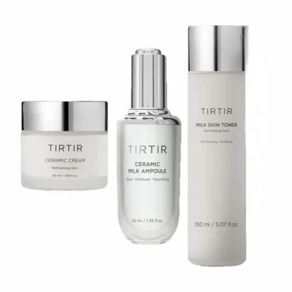 روتین ۳ مرحله‌ای پوست سرامیکی و درخشان کننده تیر تیر TIRTIR Milky Barrier Glow