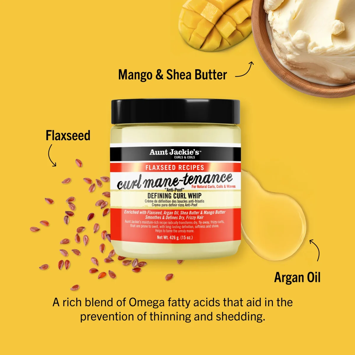 ماسک مو بذر کتان و آرگان فر و ضدوز کرل انت جکی Aunt Jackie’s Curl Mane-Tenance Anti-Poof - Image 2