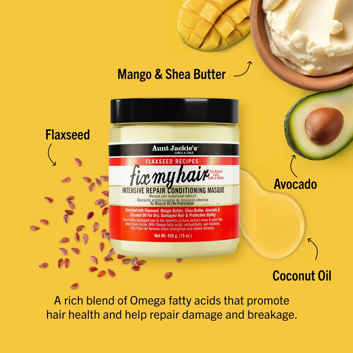 ماسک موی فیکساتور بذر کتان و شی‌باتر ترمیم‌کننده انت جکیز Aunt Jackie’s Fix My Hair Repair Conditioning Masque - Image 2