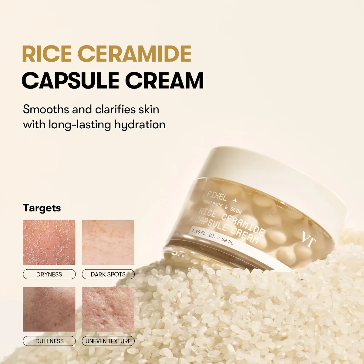 کرم کپسولی برنج و سرامید وی تی مرطوب کننده و تقویت سد دفاعی VT Rice Ceramide Capsule Cream - تصویر 2